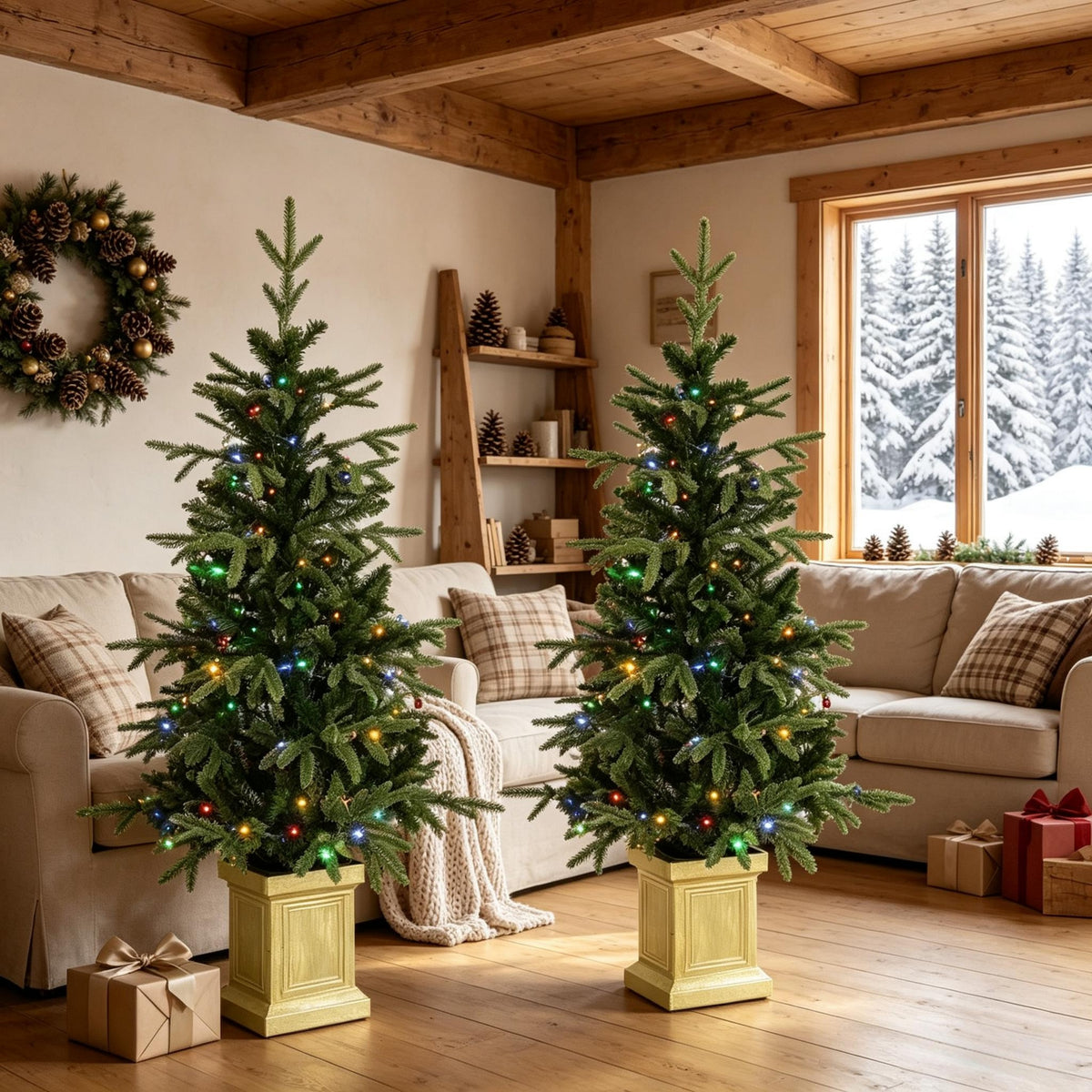 Set of 2, 4 ft Pre-Lit Aspen Fir Artificial Christmas Trees
