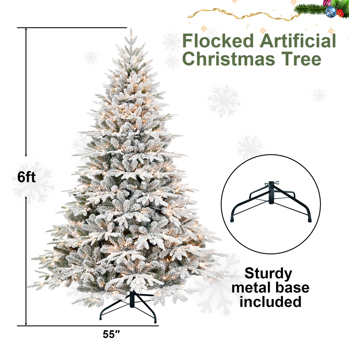 6ft Pre-Lit Flocked Artificial Christmas Tree with 400 Warm White Lights