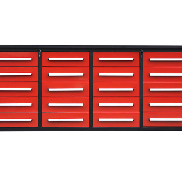 Garage Storage Cabinets With Workbench (With 20 Drawers) - Red