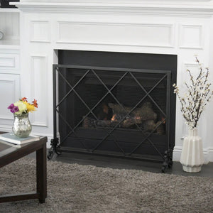 Minimalist Single Panel Iron Fireplace Screen With Diamond Design - Best Buy Furniture