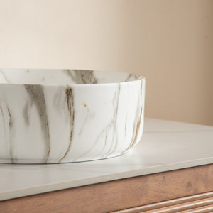 14'' Bathroom Sink, Round Vessel Ceramic Sink with Stone Pattern