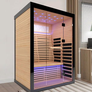 Luxury Double Far Infrared Sauna Room With Epoxy Heating Plates And Starry Sky Lighting - Black / Natural