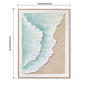 24x32 Framed Ocean Wave Wall Art Set with 3D Plaster Texture - Aqua