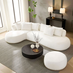 Oversized L-Shape Sectional Sofa with Ottoman - Beige