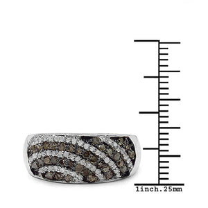 0.64 Carat Genuine Champagne Diamond & White Diamond .925 Sterling Silver Ring