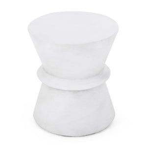 Outdoor Lightweight Concrete End Table With Hourglass Structure - Antique White