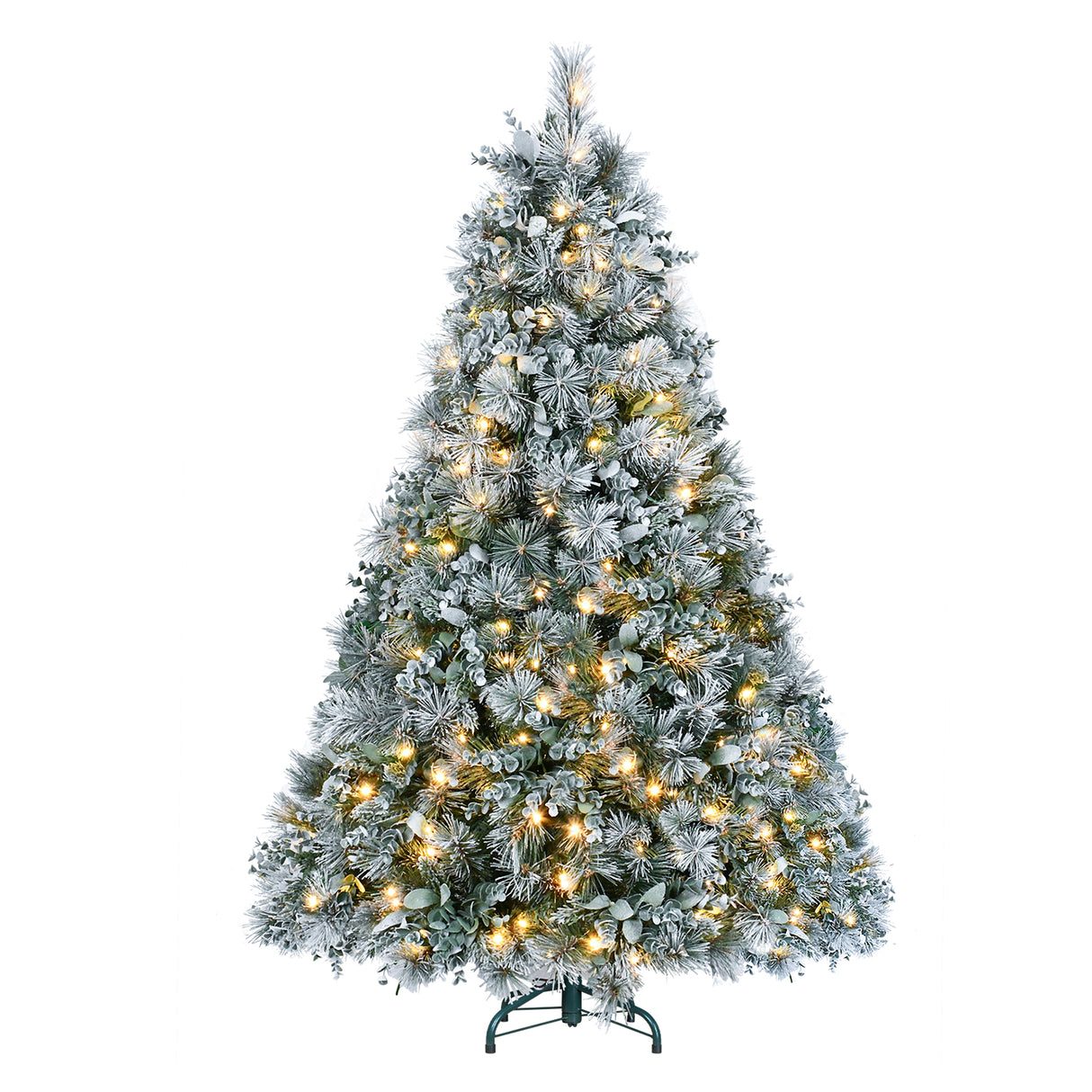 4FT Prelit Flocked Christmas Tree With Pine Needles & Eucalyptus Leaves