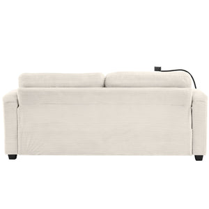 Sleeper Sofa Loveseat Sofa With Full Size Mattress, 2 USB Ports, 2 Cup Holders, 2 Side Pockets And Phone Holder
