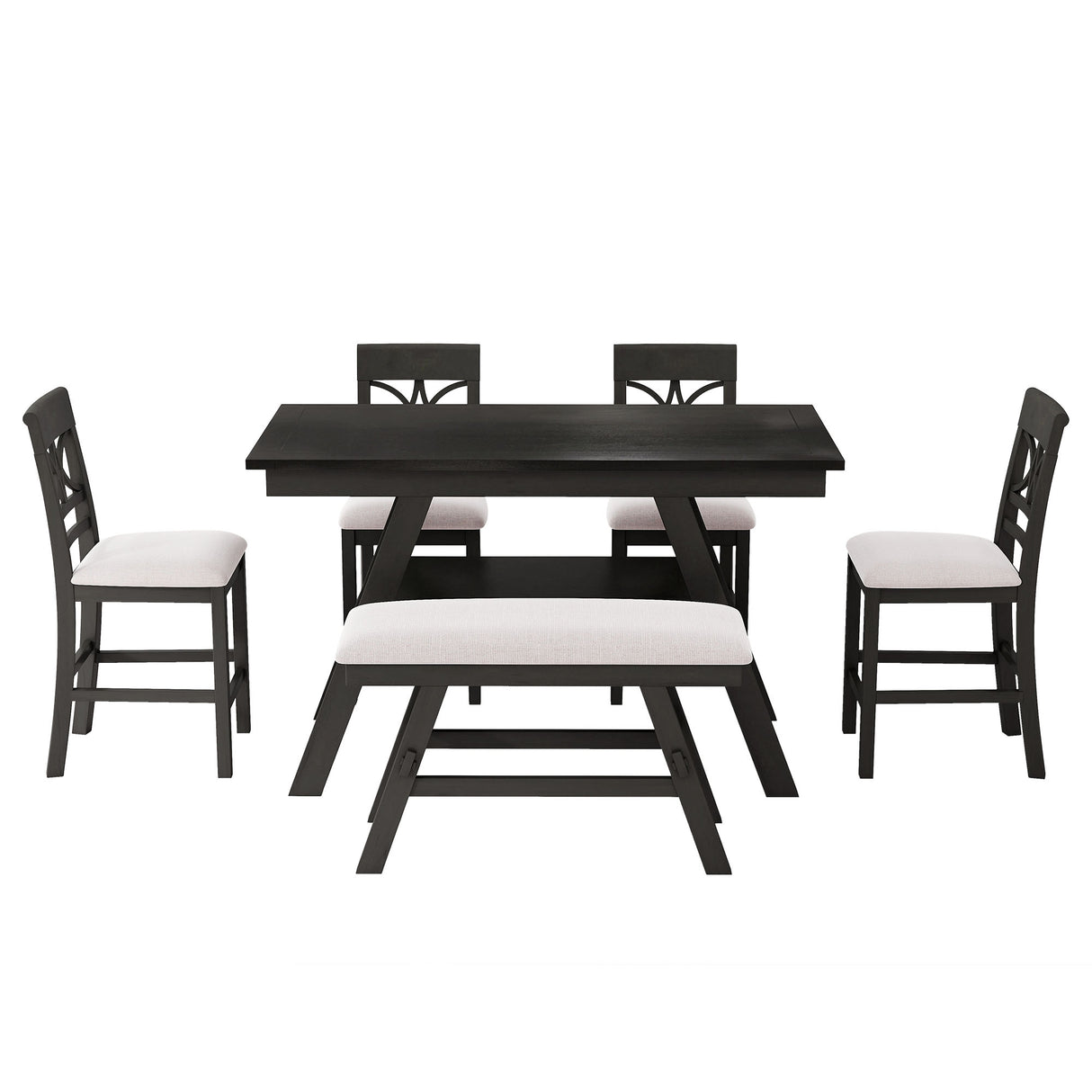TOPMAX 6-Piece Wood Counter Height Dining Table Set with Storage Shelf