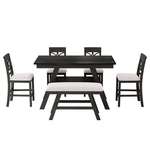 TOPMAX 6-Piece Wood Counter Height Dining Table Set with Storage Shelf