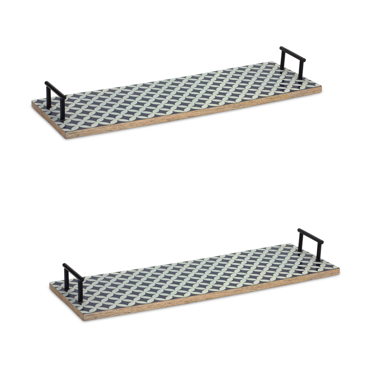 Mango-Wood-Tray-with-Geometric-Design-and-Metal-Handle-Accents-(Set-of-2)-Serving-Trays
