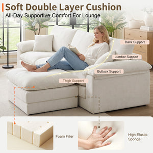 Modular U-Shape Sectional Sofa with Movable Ottoman, Chenille, Beige