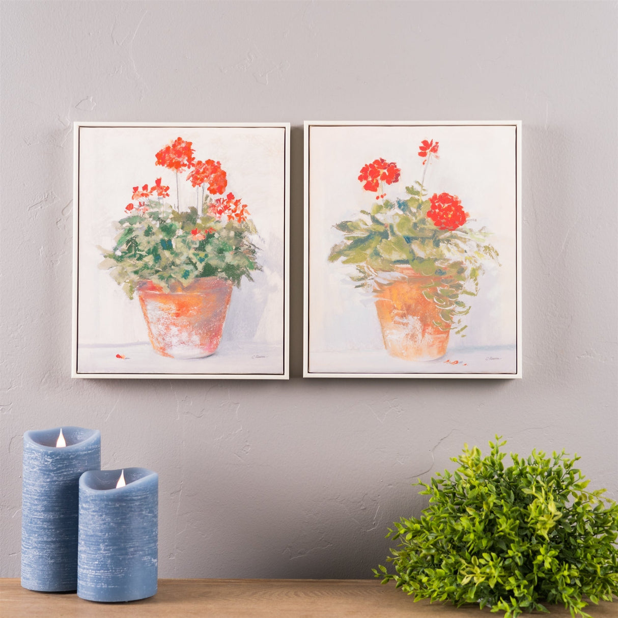 Framed Potted Geranium Print (Set of 2)