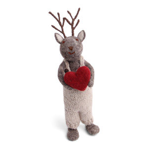 Felt Figurine - Reindeer with Heart (Grey) - Large
