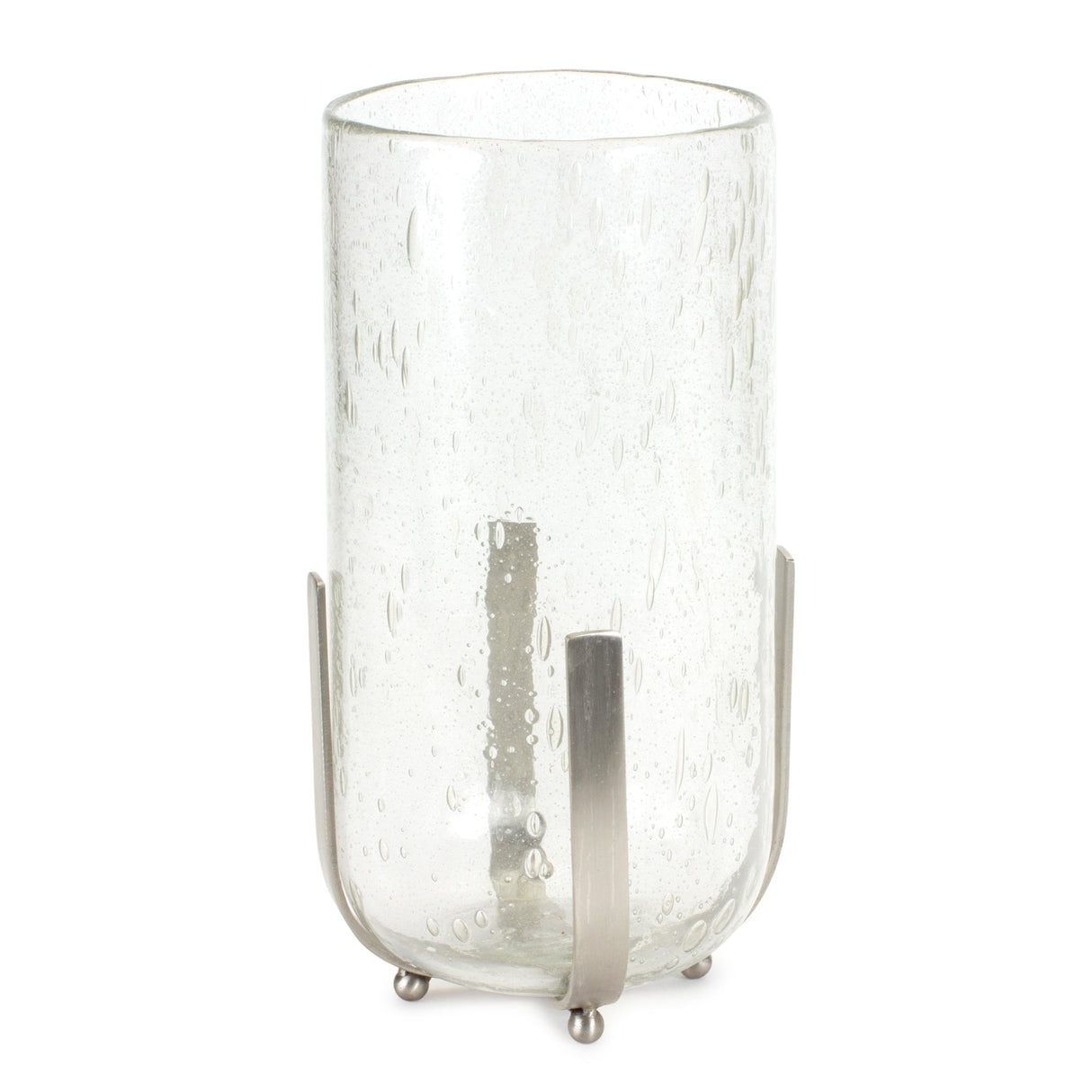 Bubbled-Glass-Vase-Candle-Hurricane-with-Metal-Stand-Candle-Holders