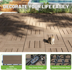 44 Pcs Interlocking Deck Tiles 12" x 12" HDPE Outdoor Flooring