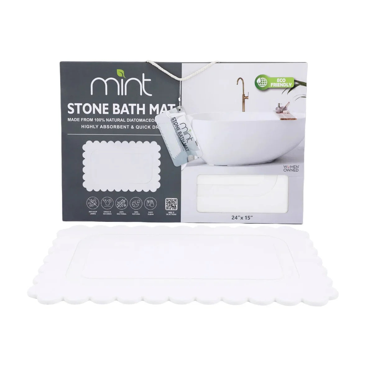 Off White Scallop Stone Bath Mat - Dimensions: 24"x15"