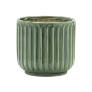Green Ribbed Terra Cotta Pot Planter (Set of 3)