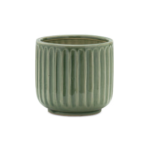 Green Ribbed Terra Cotta Pot Planter (Set of 3)