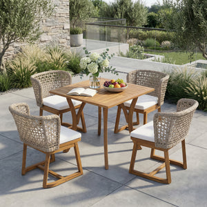 5-Piece Outdoor Dining Set with Acacia Wood Table & Wicker Back Chairs