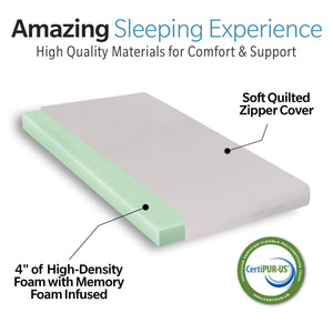 Memory Foam Camping Mattress Foldable, Portable With Water Resistant Cover - Gray