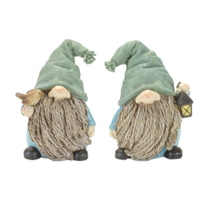 Stone Garden Gnome Figurine with Bird and Lantern Accent (Set of 4)