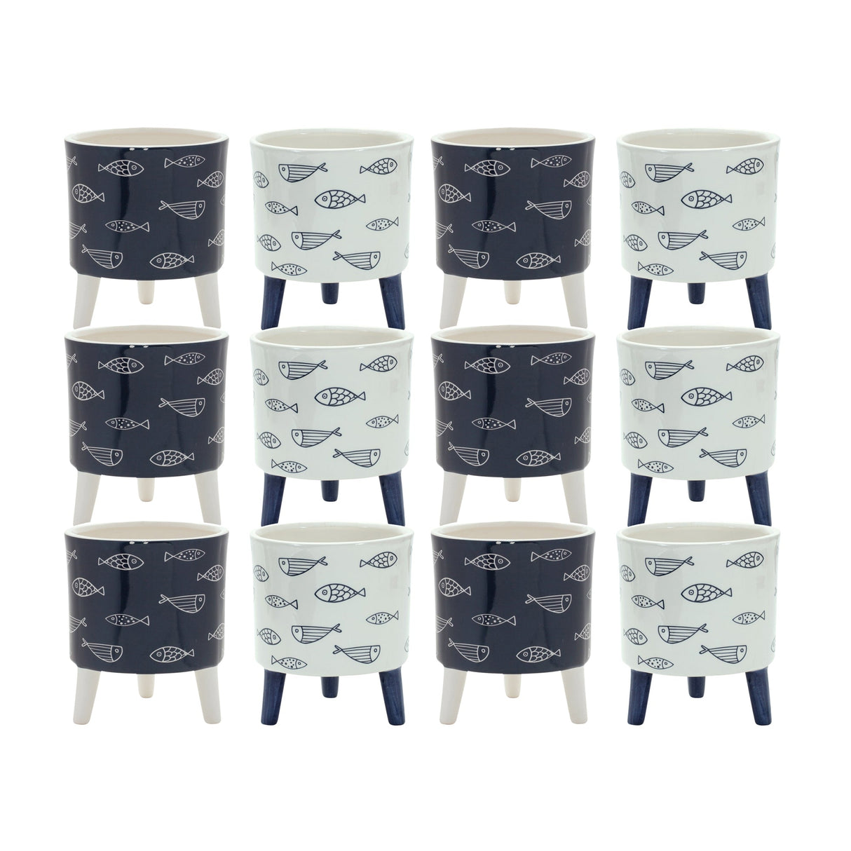 Coastal-Fish-Pattern-Planter-with-Legs-(Set-of-12)-Pots-&-Planters