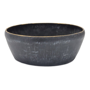 Round Distressed Metal Planter with Gold Accent (Set of 2)