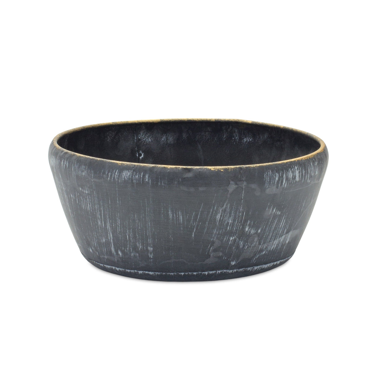 Round Distressed Metal Planter with Gold Accent (Set of 2)