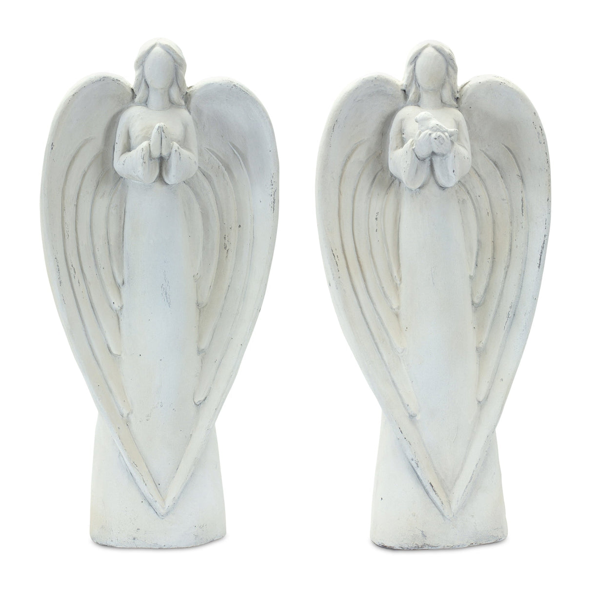 Stone-Garden-Angel-Statue-with-Bird-Accent-(Set-of-2)-Sculptures-&-Statues