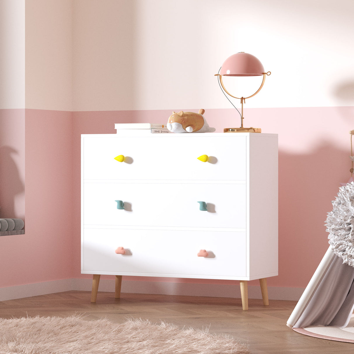 3 Drawer Dresser, Storage Cabinet With Anti Tip Safety