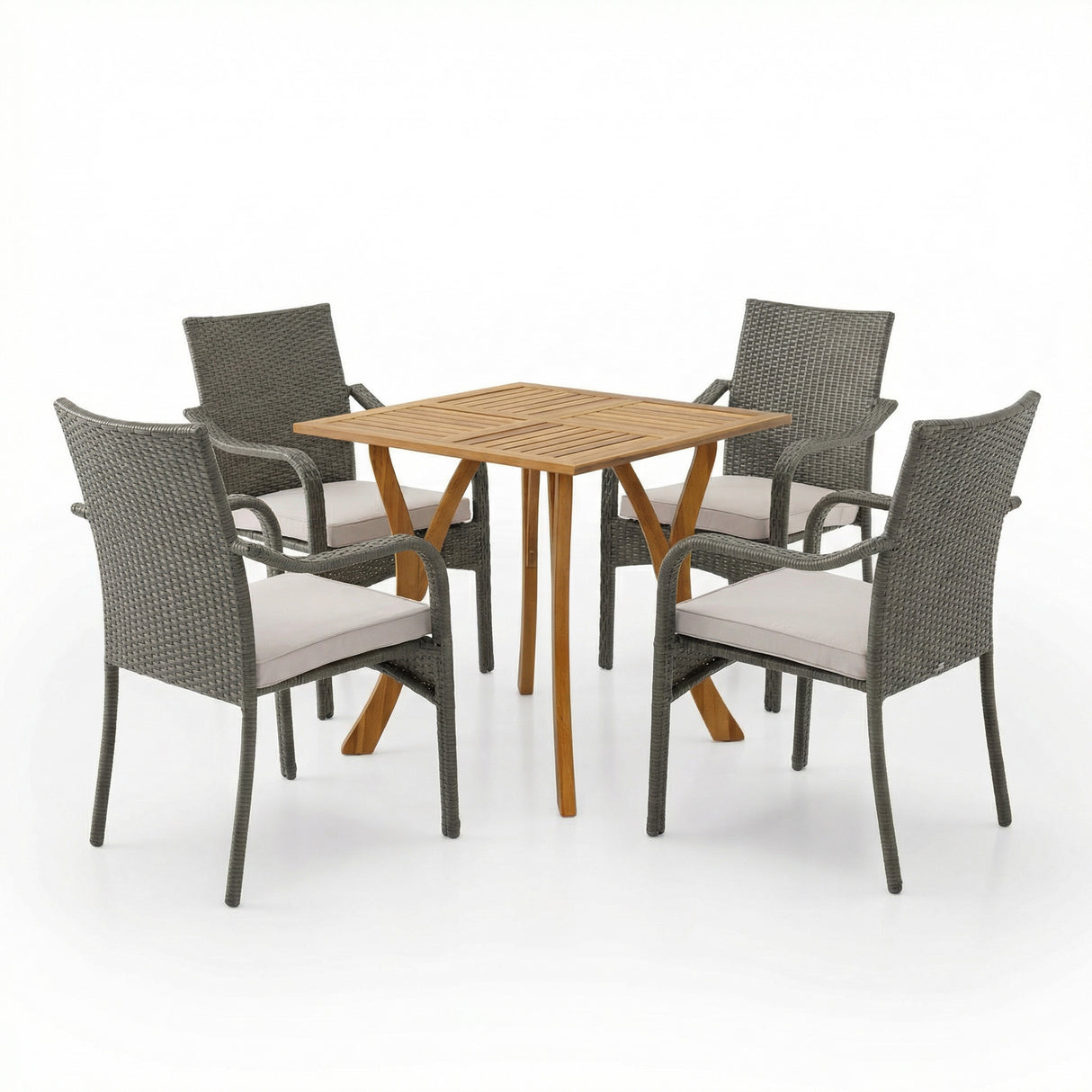 5 Piece Outdoor Dining Set, 31.5" Teak Finish Acacia Wood Table with 4 Chairs