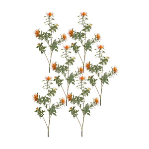 Orange-Flocked-Protea-Spray-(Set-of-6)-Artificial-Flowering-Plants