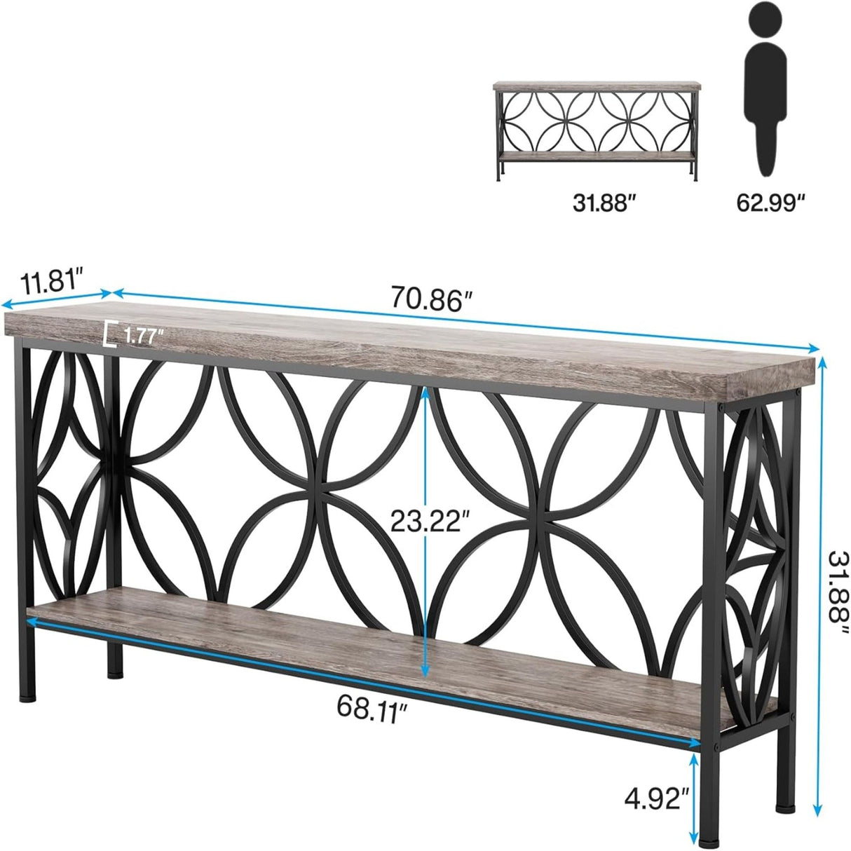 Extra Long Console Table With Open Storage Shelves
