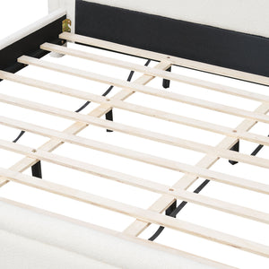 Upholstered Platform Bed Frame With Curved Headboard, Wood Slats Support