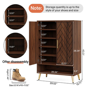 6 Tier Wooden Entryway Shoe Cabinet, Wide Storage Unit For 24 Pairs Of Shoes - Walnut