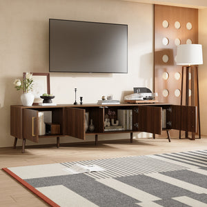 TV Stand For TVs Up To 85" With Fluted Door, Cable Management, Soft-Closing Hinges - Walnut