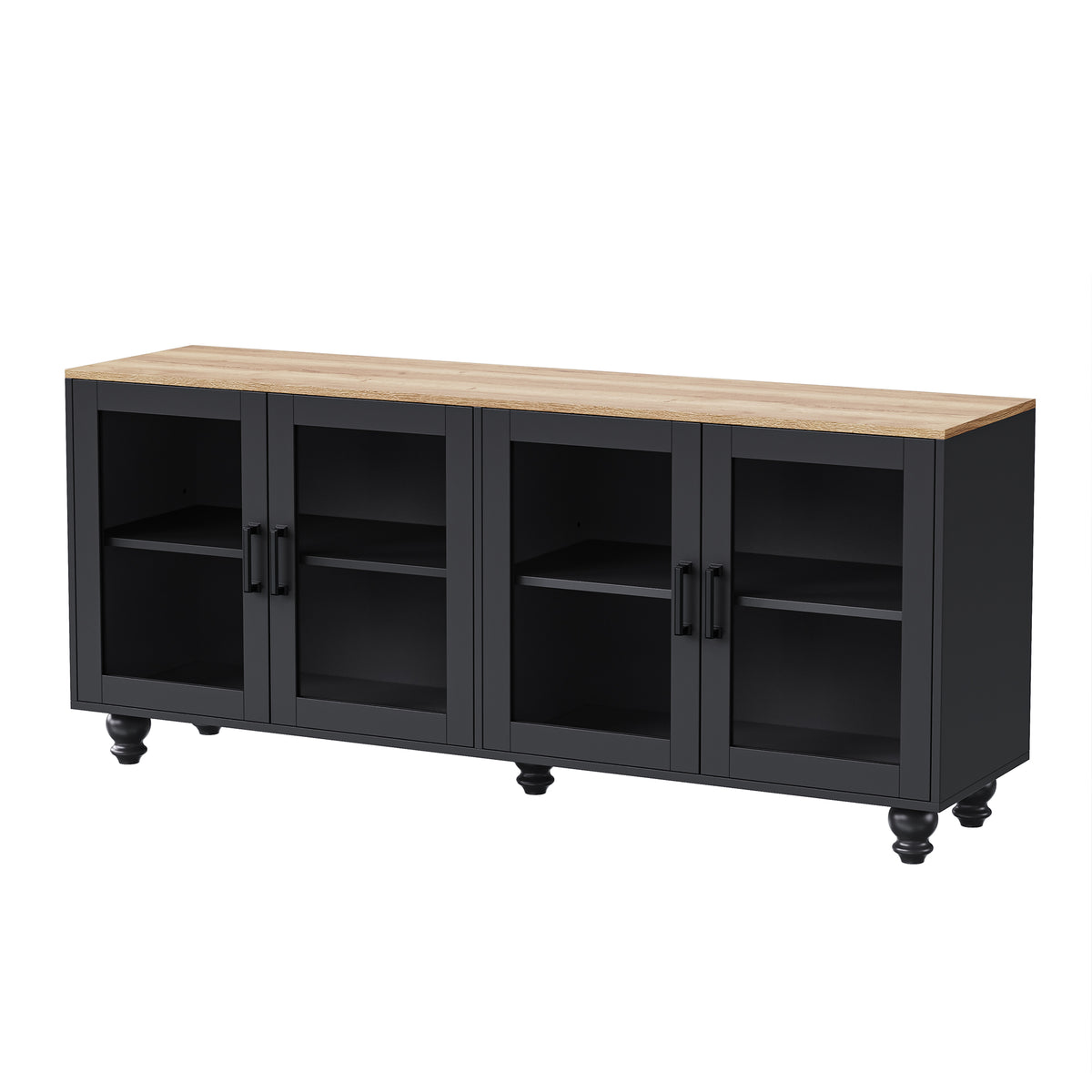 ON-TREND Farmhouse TV Stand with Tempered Glass Doors