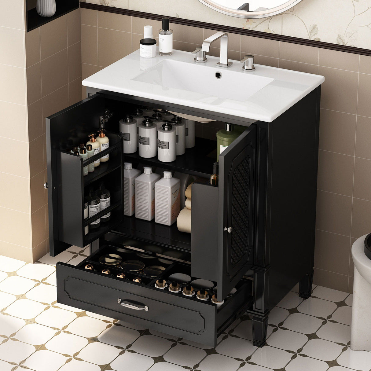 Vintage Style Bathroom Vanity With Sink, Multi Functional Storage, Soft-Closing Door - Best Buy Furniture