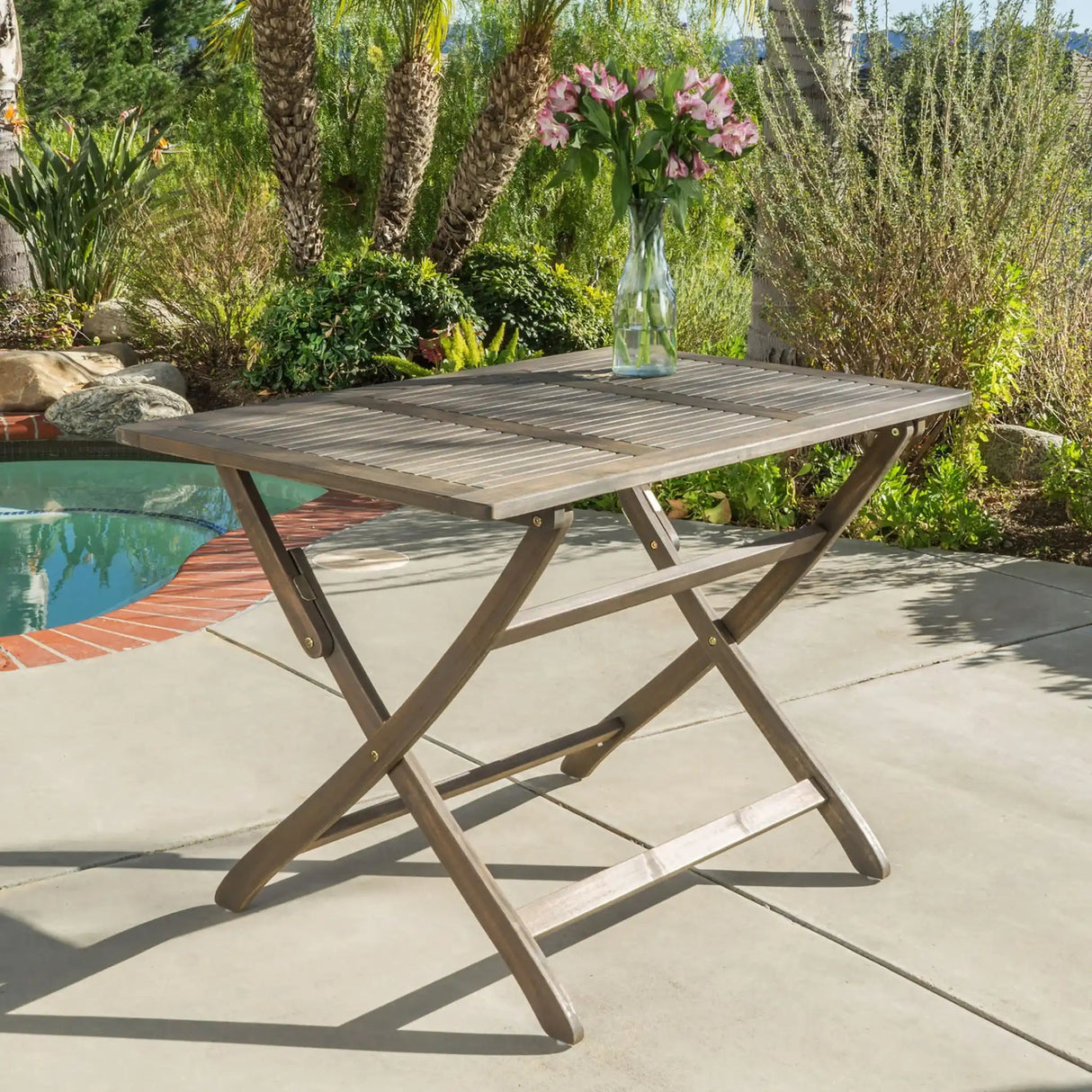 Blissique - Outdoor Foldable Wood Dining Table With Slat Design - Best Buy Furniture