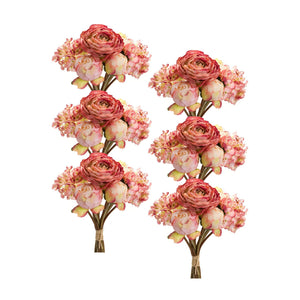 Coral-Pink-Peony-and-Hydrangea-Flower-Bouquet-(Set-of-6)-Artificial-Flowering-Plants