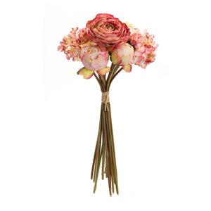 Coral Pink Peony and Hydrangea Flower Bouquet (Set of 6)