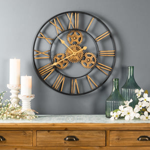 Industrial Iron Gears Wall Clock with Roman Numerals 23.75"D