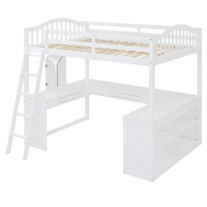 Loft Bed With Drawers, Cabinet, Shelves With Desk