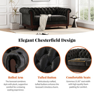 Chesterfield Loveseat Sofa, 2 Person Rolled Arm Upholstered Couch