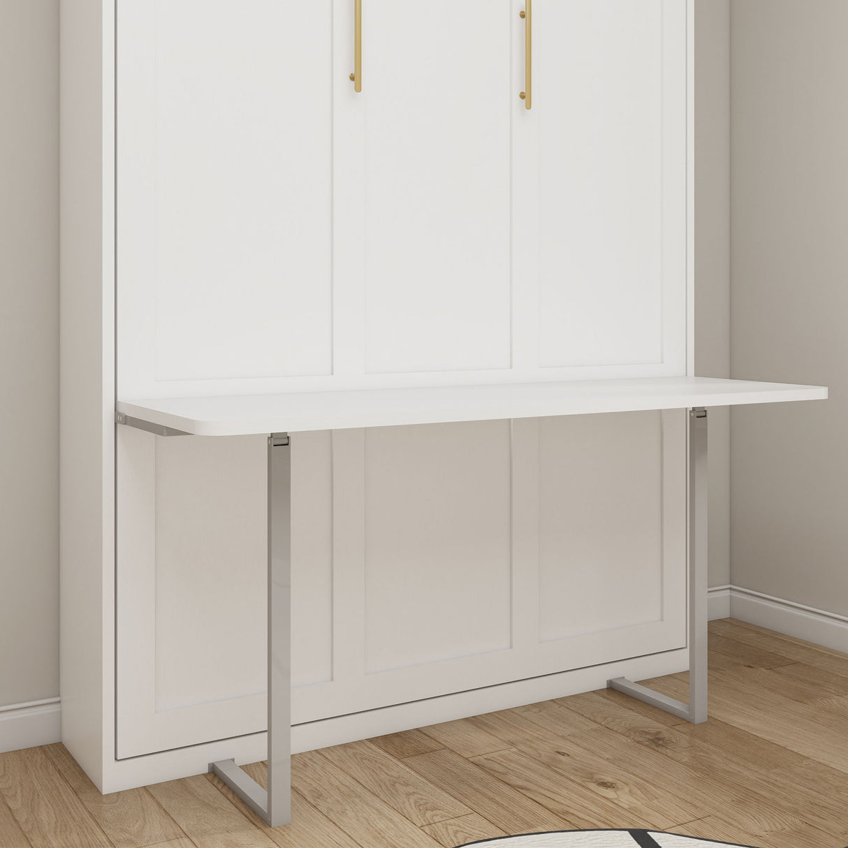 Queen Size Murphy Wall Bed With Side Storage Cabinets - White
