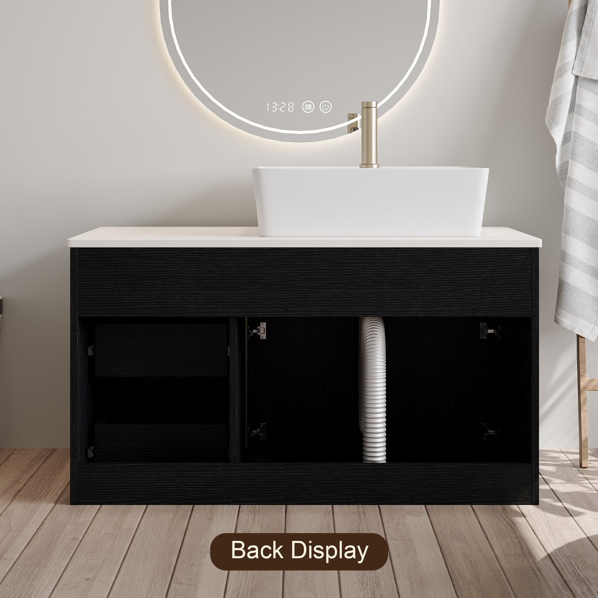 36" Wall-Mounted Bathroom Vanity with Vessel Ceramic Sink & Plywood Countertop