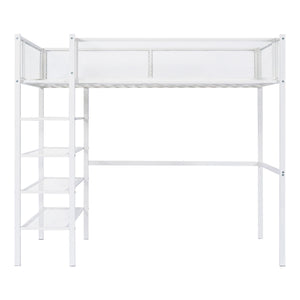 Loft Bed With 4 Tier Shelves And Storage