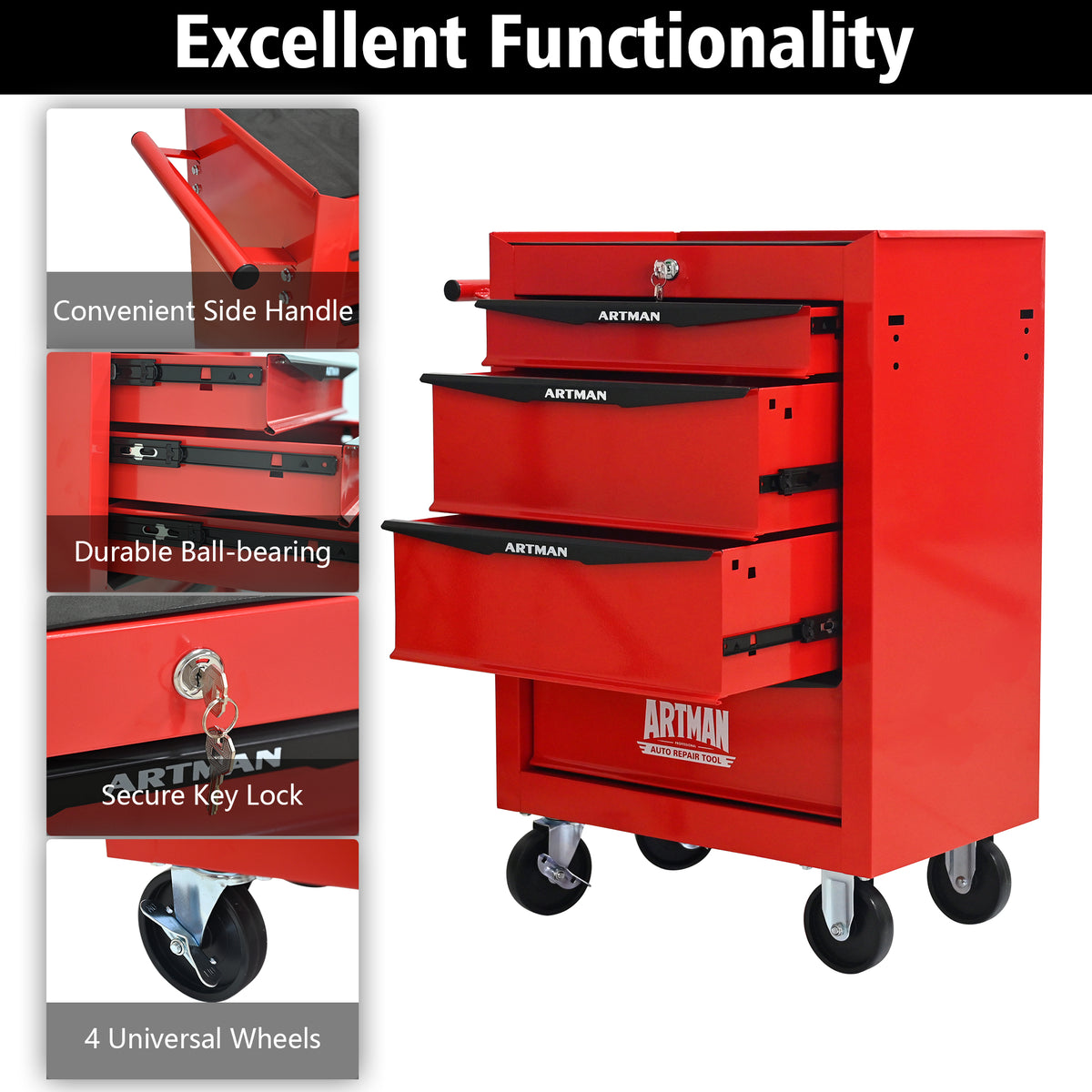 Rolling Metal Tool Chest with 4 Drawers