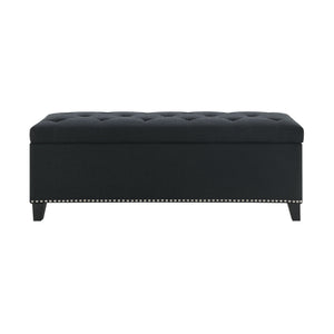 Button-Tufted Storage Ottoman With Safety Close Hinge